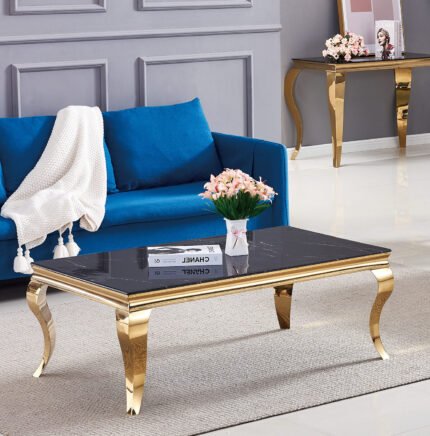 Table basse dorée marbre noir BAROQUE