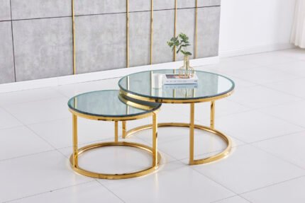 Table Basse ronde GIGOGNE miroir dorée