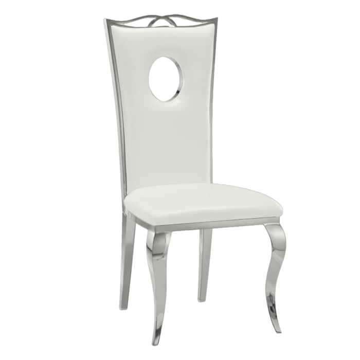 Chaise Design Royal simili cuir couleur blanc pieds argentée en acier inoxydable