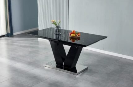 Table Rallonge Alberto Marbre Noir Laque 160-200/90/75cm