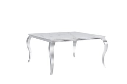 Table à manger BAROQUE carrée marbre blanc argenté