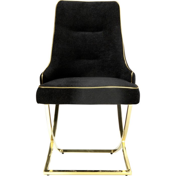 Lot de 2 chaises de salle à manger design revêtement en velours noir et piètement en acier inoxydable doré L.48 x P. 56 x H. 95 cm collection LAVIDA