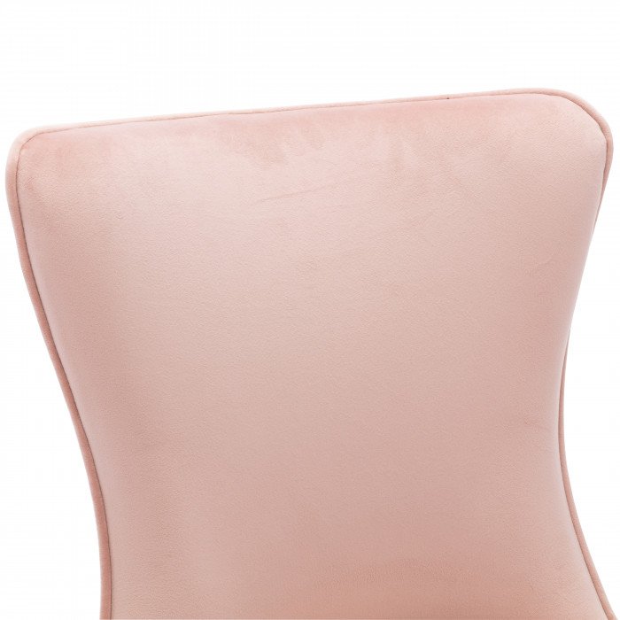 Chaise de salle à manger design avec capitonnage à l'arrière revêtement en velours rose et piètement croisée en acier inoxydable argenté collection CAVALLI