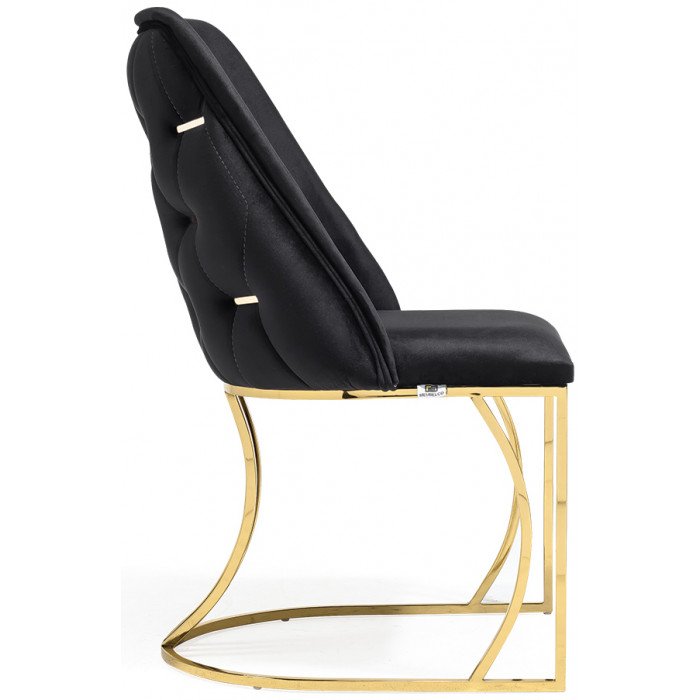 Lot de 2 chaises de salle à manger design avec capitonnage à l'arrière revêtement en velours noir et piètement en acier inoxydable doré collection LINDA