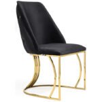 Lot de 2 chaises de salle à manger design avec capitonnage à l'arrière revêtement en velours noir et piètement en acier inoxydable doré collection LINDA