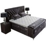 Ensemble de lit coffre 160x200 en velours gris avec un matelas à ressorts ensachés 7 zones de confort de la collection DUBAI