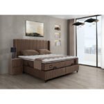 Ensemble de lit coffre 160x200 en velours marron avec un matelas à ressorts ensachés 7 zones de confort de la collection BRUSSELS