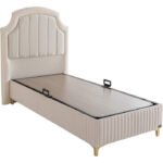 Ensemble de lit coffre 90x200 en velours beige avec un matelas à ressorts ensachés 7 zones de confort de la collection DELHI