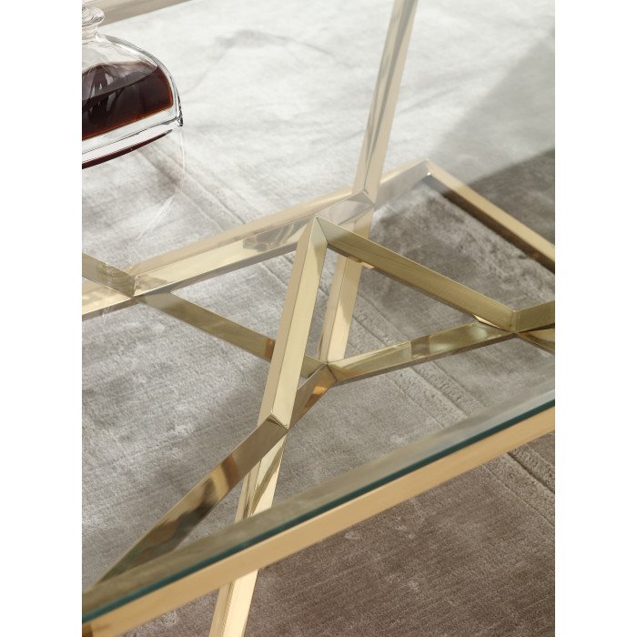 Table d'appoint design en acier inoxydable poli doré et plateau en verre trempé transparent L. 55 x P. 55 x H. 55 cm collection PARMA