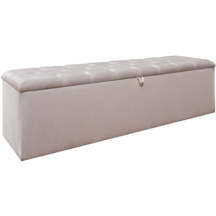 Banc bout de lit coffre avec rangement coloris beige design en velours L. 170 x P. 41 x H. 45 cm collection SYDNEY