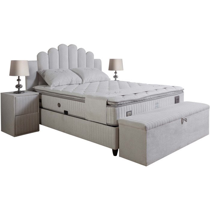 Banc / Bout de lit avec coffre de rangement tissu gris chiné - AISHA