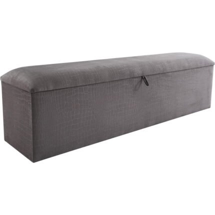 Banc bout de lit coffre avec rangement coloris gris design en velours L. 170 x P. 41 x H. 45 cm collection MOSCOW