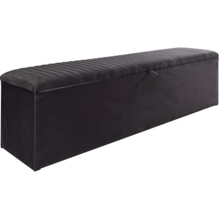 Banc bout de lit coffre avec rangement coloris gris design en velours L. 170 x P. 41 x H. 45 cm collection ROTTERDAM