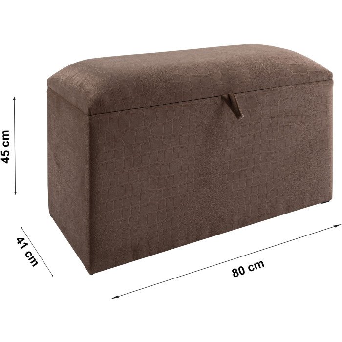 Banc bout de lit coffre avec rangement coloris marron design en velours L. 80 x P. 41 x H. 45 cm collection RIO