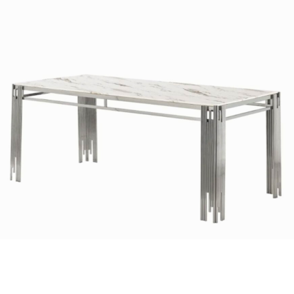 Table à manger Flute rectangulaire marbre blanc pieds argentée en acier inoxydable
