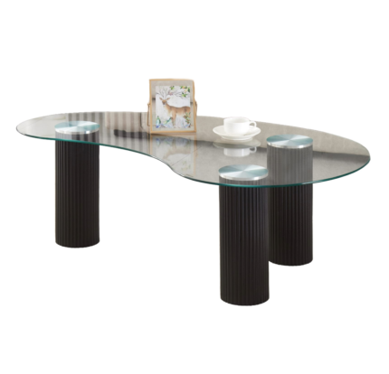 Table basse LEA plateau verre transparent pieds en bois noir