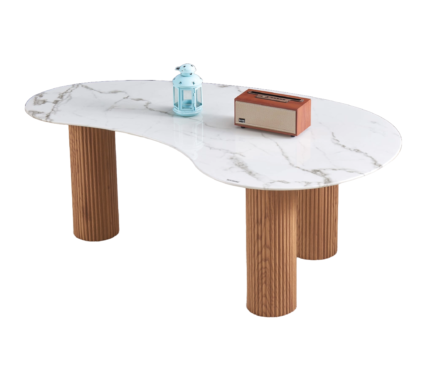 Table basse LEA plateau marbre blanc pieds en bois