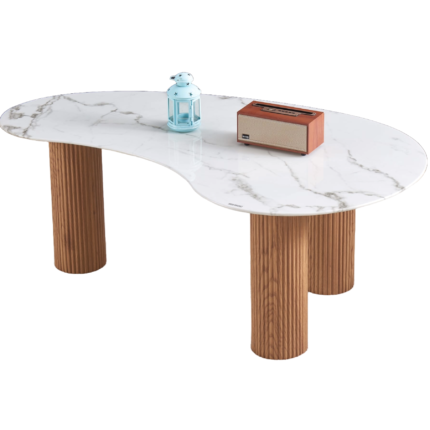Table basse LEA plateau marbre blanc pieds en bois