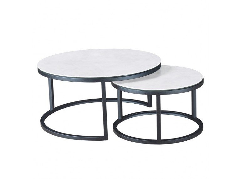 table basse ronde gigogne en ceramique metal 2 coloris odessa