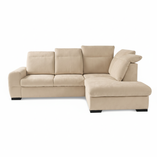 Canapé d’angle convertible en velours beige avec fonction lit et coffre intégré